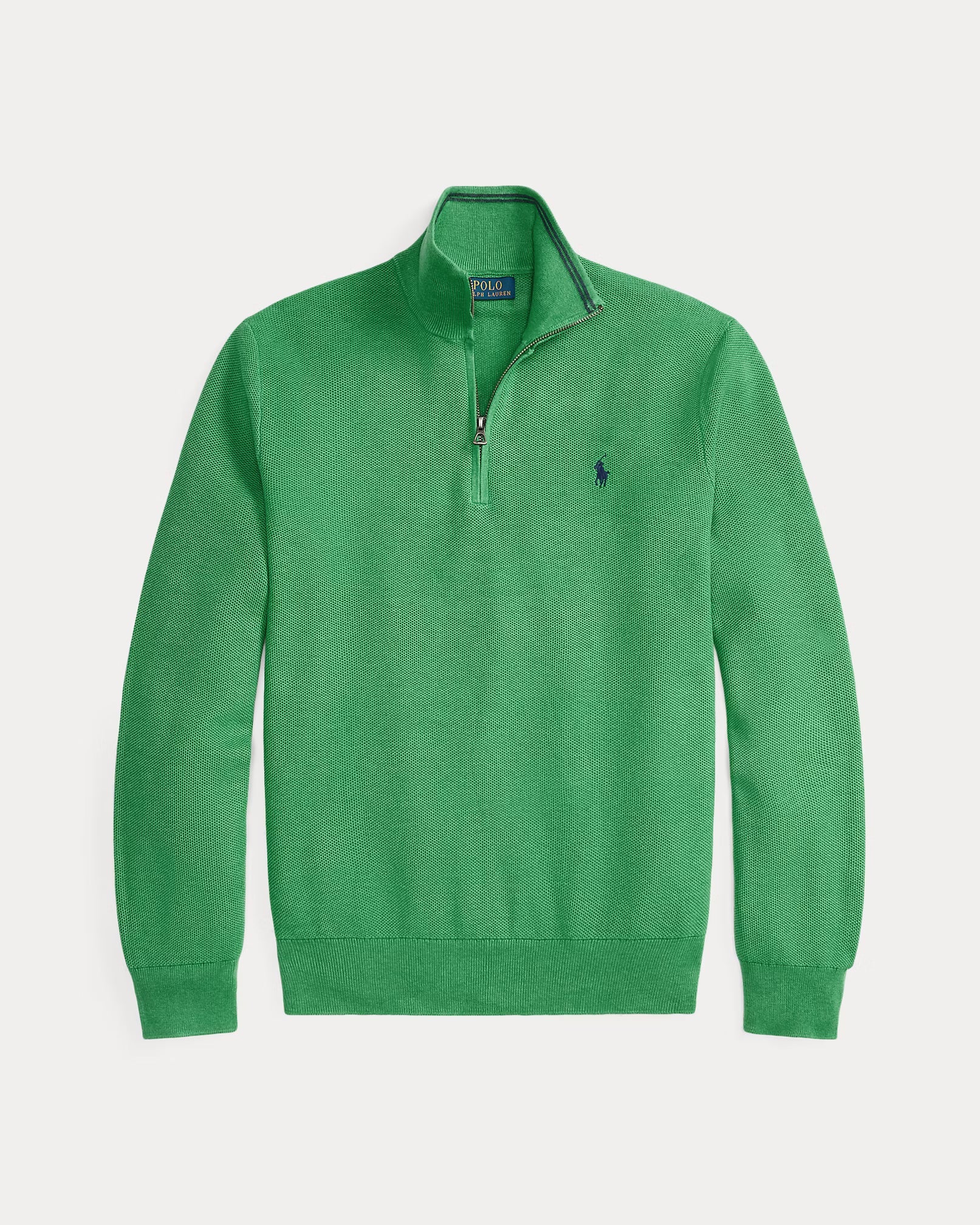 Jersey de algodón de punto de malla con cremallera de un cuarto