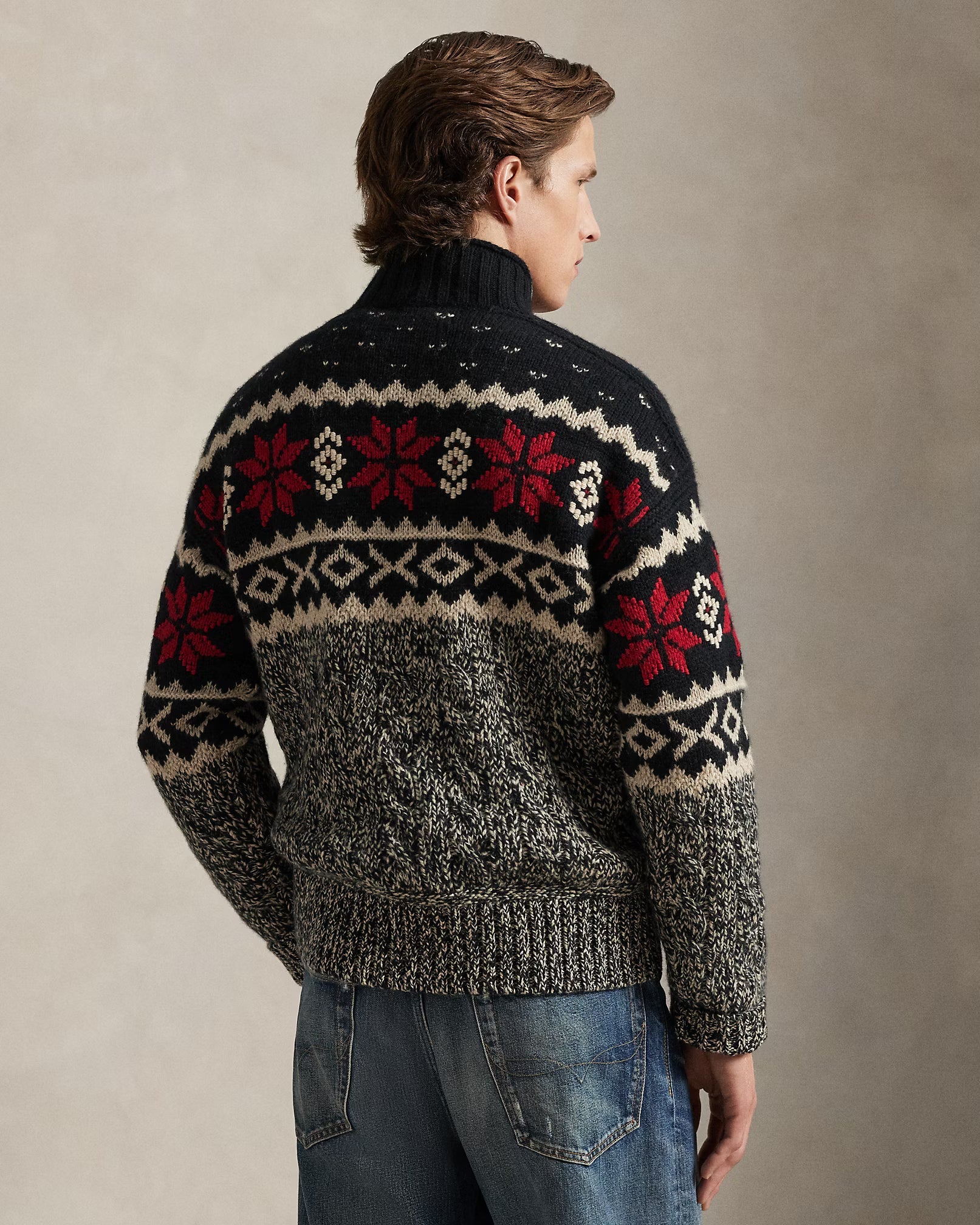 Jersey de cuello alto de mezcla de lana con copos de nieve