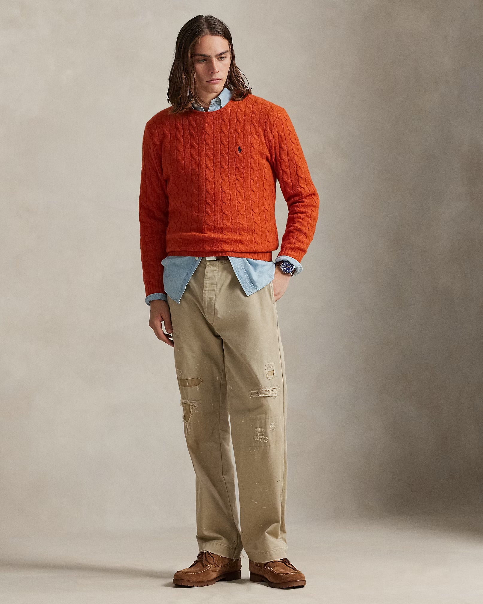 Jersey de lana y cachemira tejido con cable