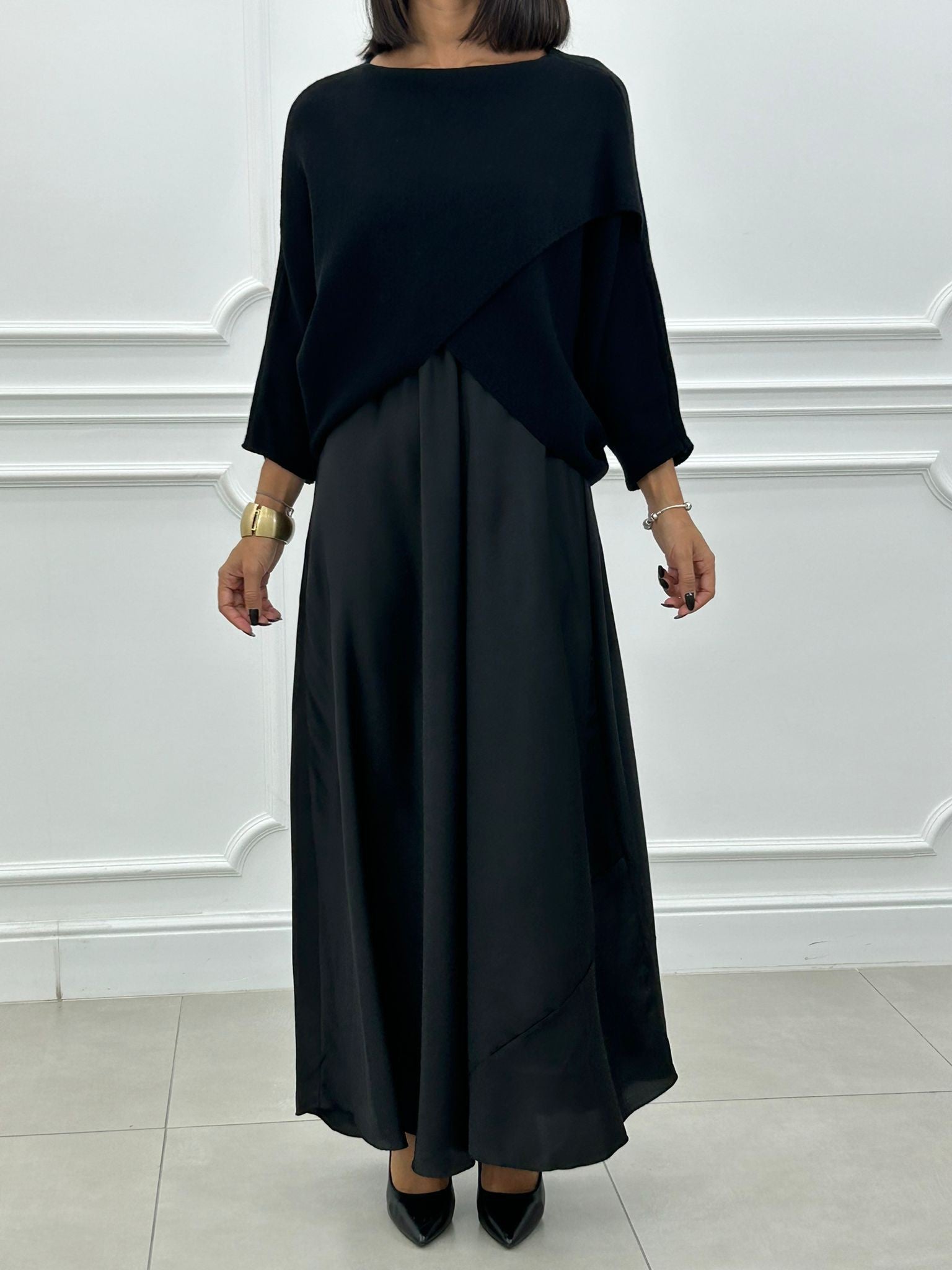 Elżbieta™ | Zestaw 2 w 1 z Długą Sukienką i Asymetrycznym Swetrem