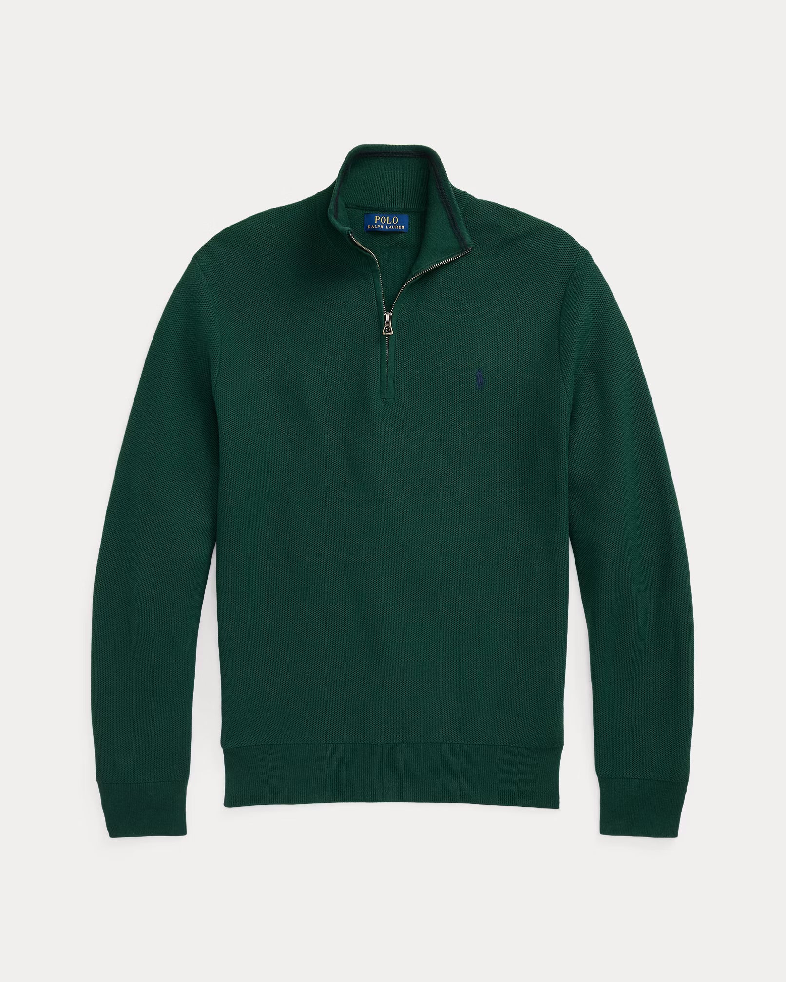 Jersey de algodón de punto de malla con cremallera de un cuarto