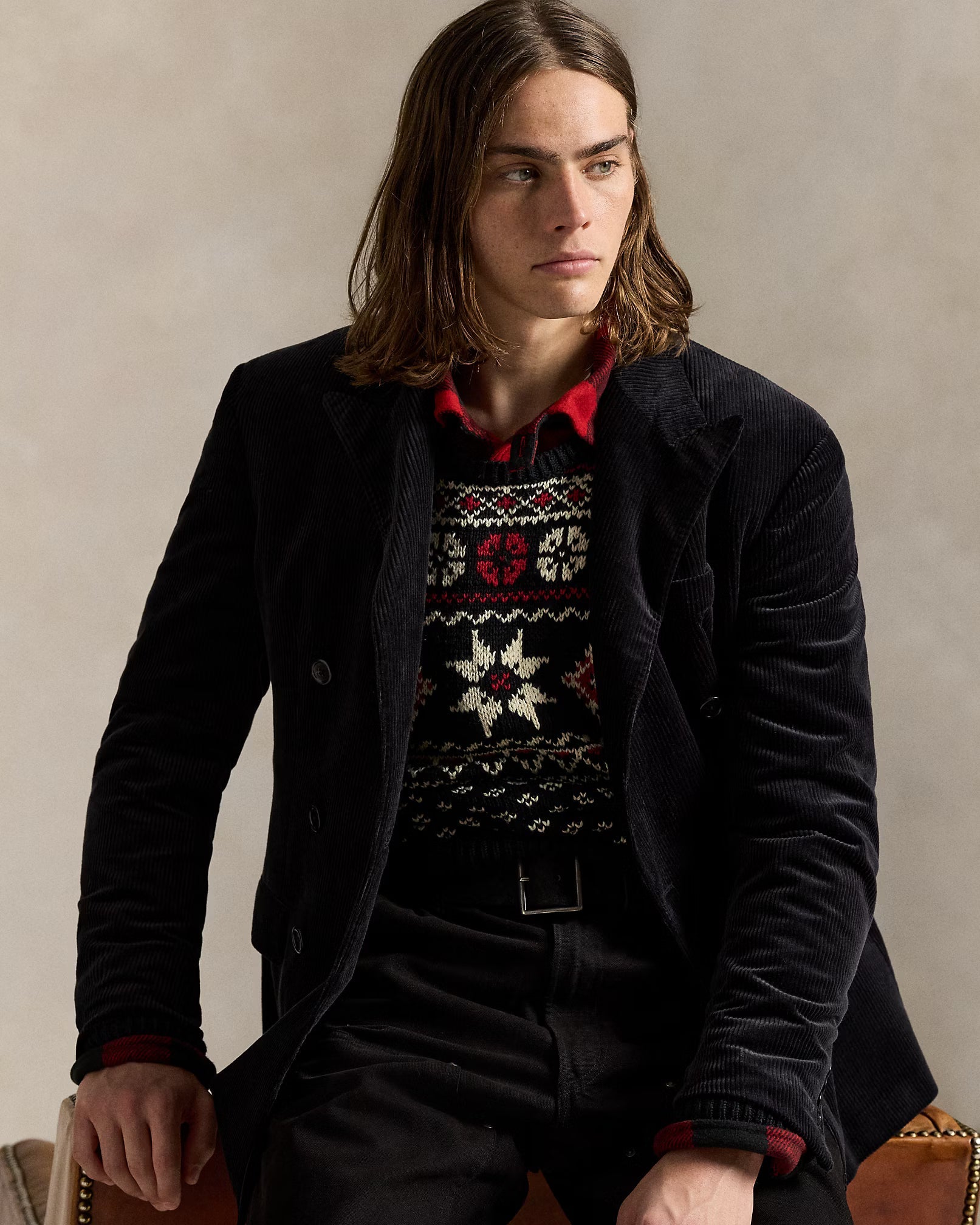 Katoenen-kasjmier trui met sneeuwvlokken