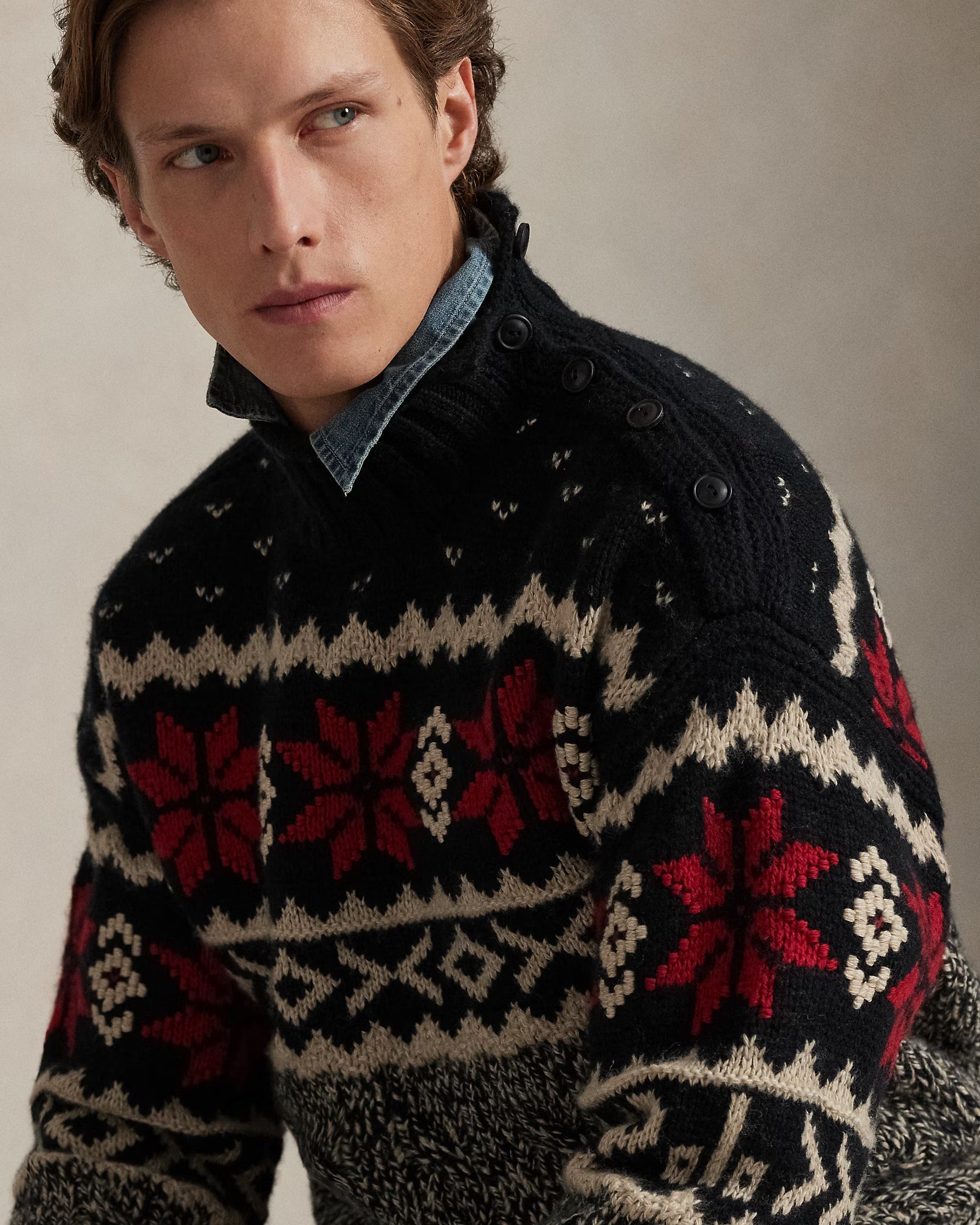 Jersey de cuello alto de mezcla de lana con copos de nieve