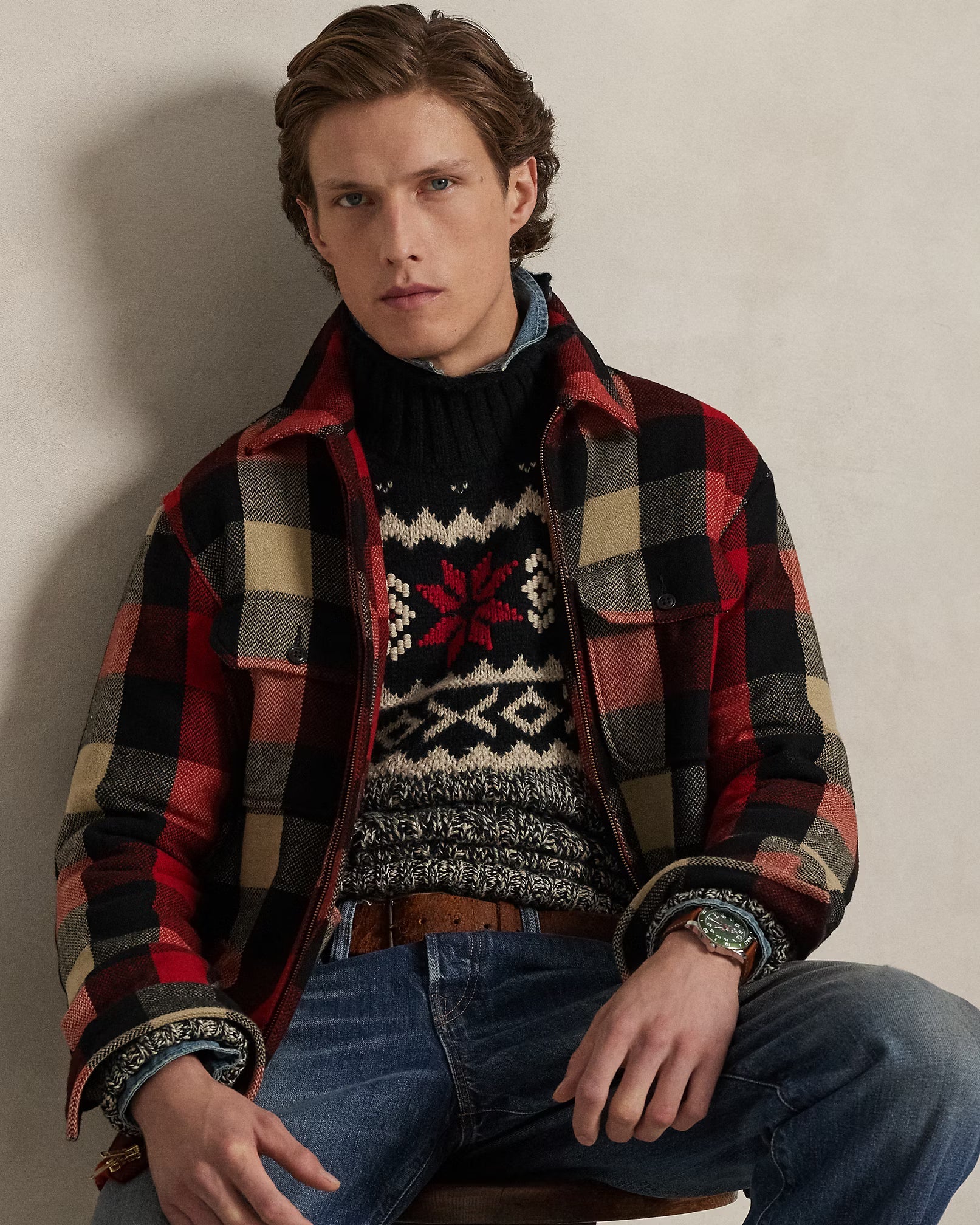 Jersey de cuello alto de mezcla de lana con copos de nieve